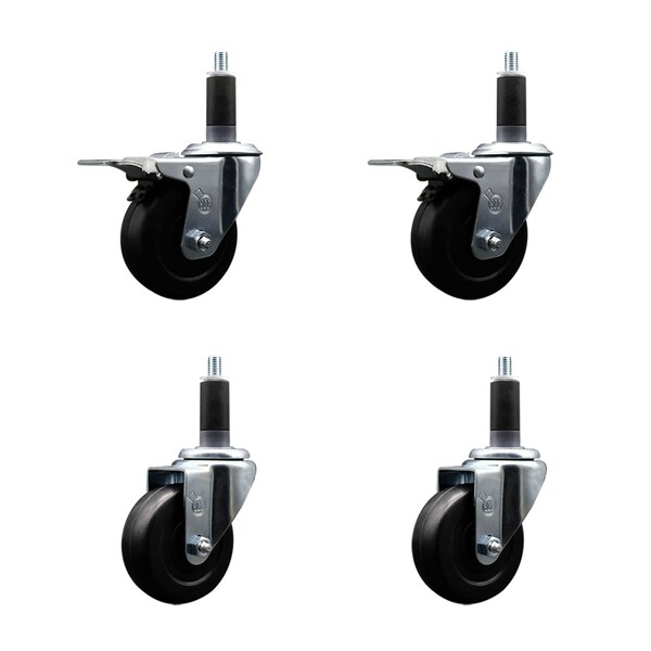 Service Caster 3.5'' Soft Rubber Swivel 1-1/8'' Expanding Stem Caster Set 2 Total Lock Brakes, 4PK SCC-EXTTL20S3514-SRS-2-S-2-118 - main